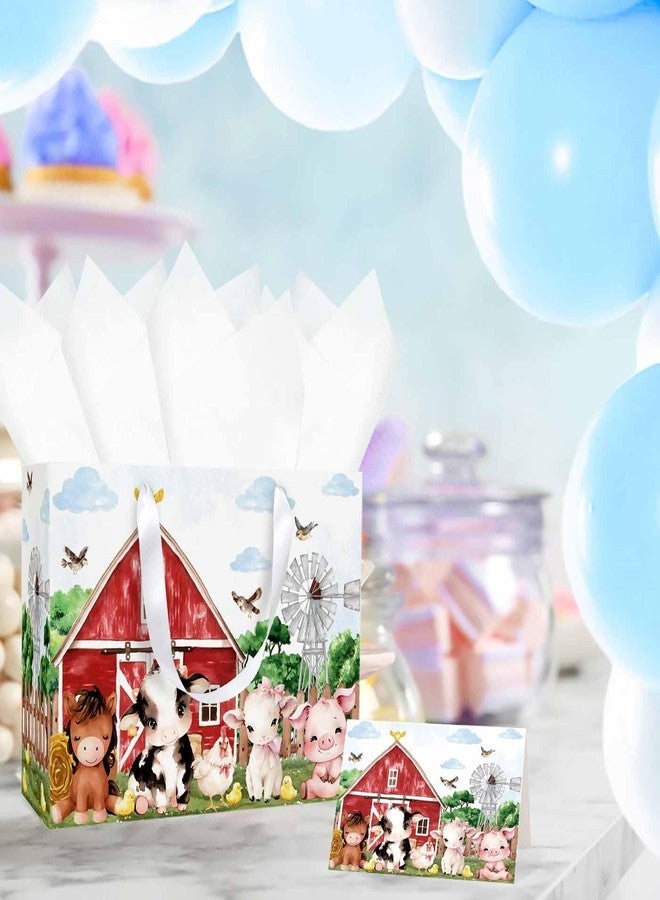 MUNILAIL 13 Inches Farm Animal Gift Bag with Tissue Paper Handle and Greeting Card Large Paper Gift Bag for Boys Girls Birthday Party Baby Shower Farm Animal Party Supplies - Image 5